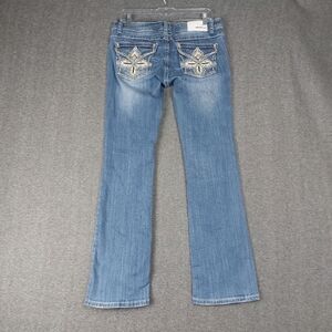 GRACE IN LA JEANS WOMENS BLUE BOOTCUT EMBELLISHED BEDAZZLED DENIM PANTS SIZE 29
